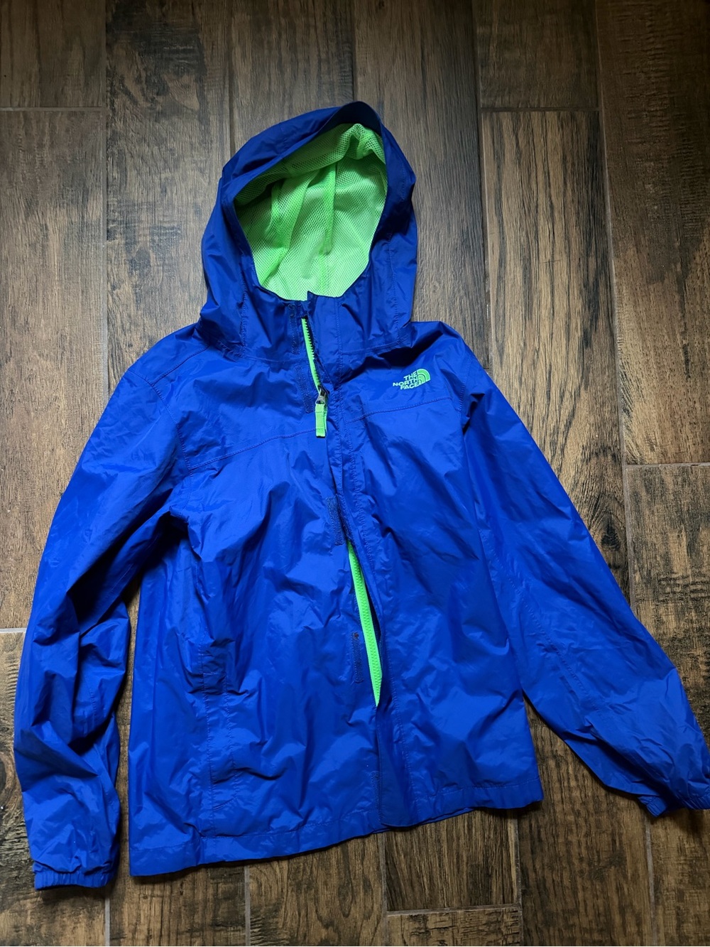 The North Face Blue Windbreaker Jacket with Lime Green Lining - Kids